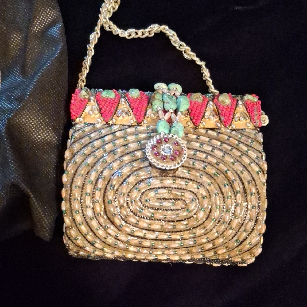 Elegant Beaded Handbag with Chain Strap